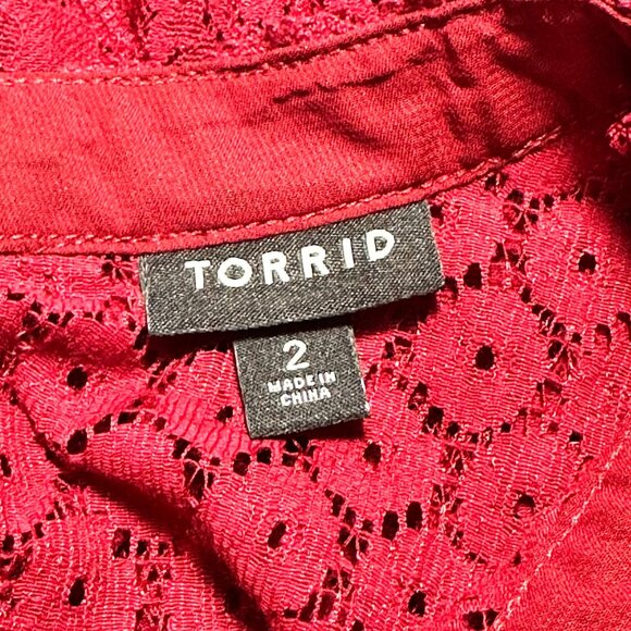 Torrid Womens Lace Blouse High Neck In Rhubarb Red Size 2 (2X) Whimsy - Picture 4 of 11